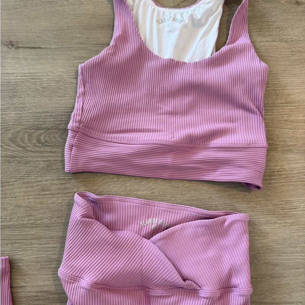 Pink Ribbed Women's Activewear Set